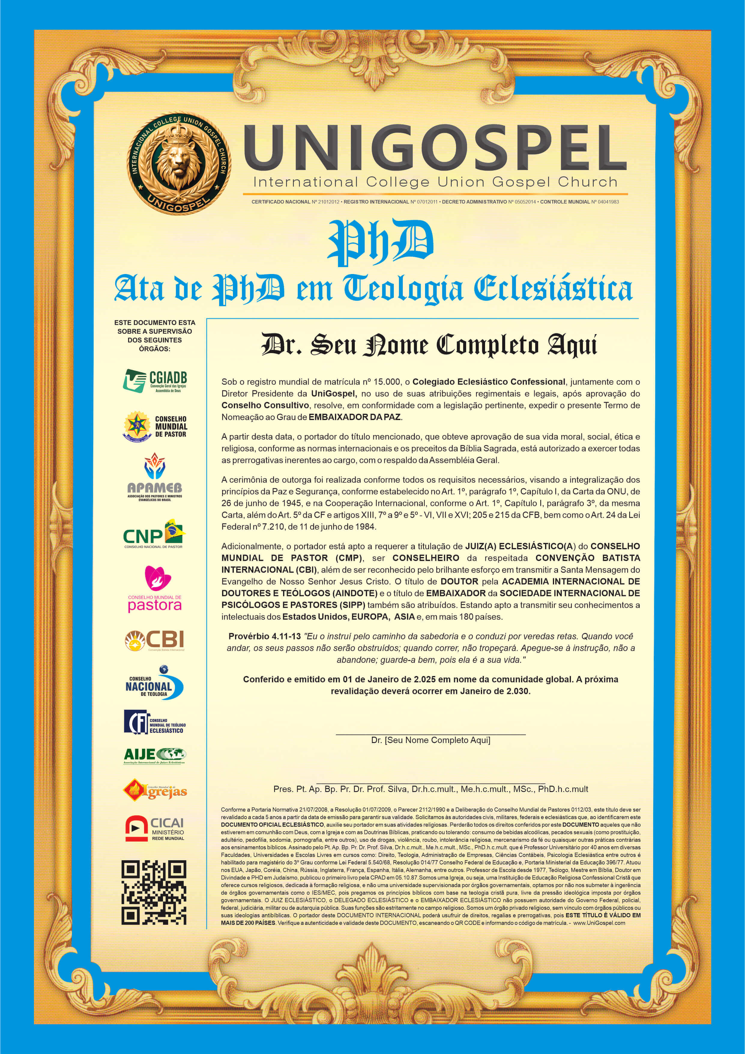 Ata de PhD em Teologia Eclesiástica