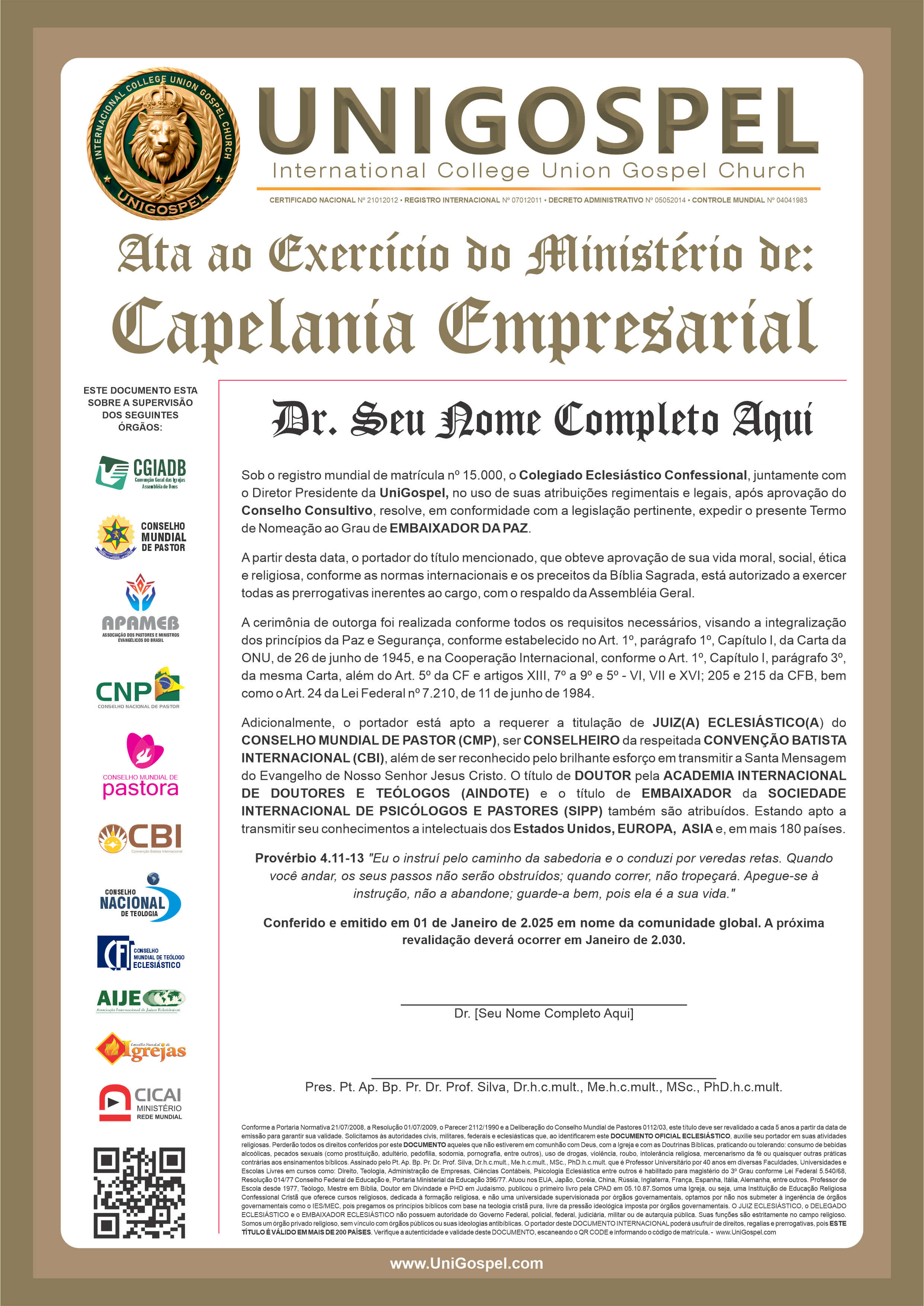 Ata de Exercício do Ministério de Capelania Empresarial
