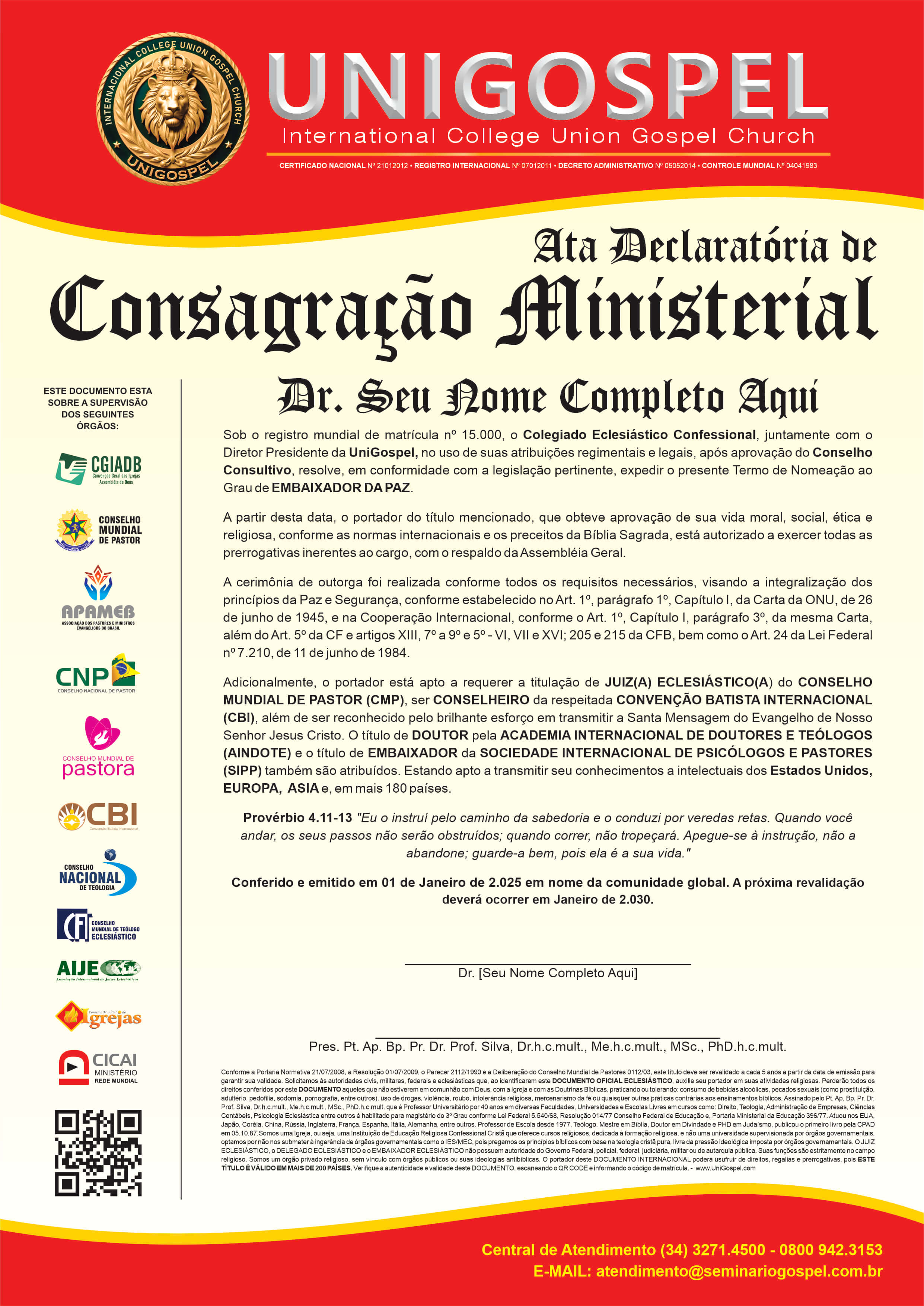 Ata de Declaração de Consagração Ministerial