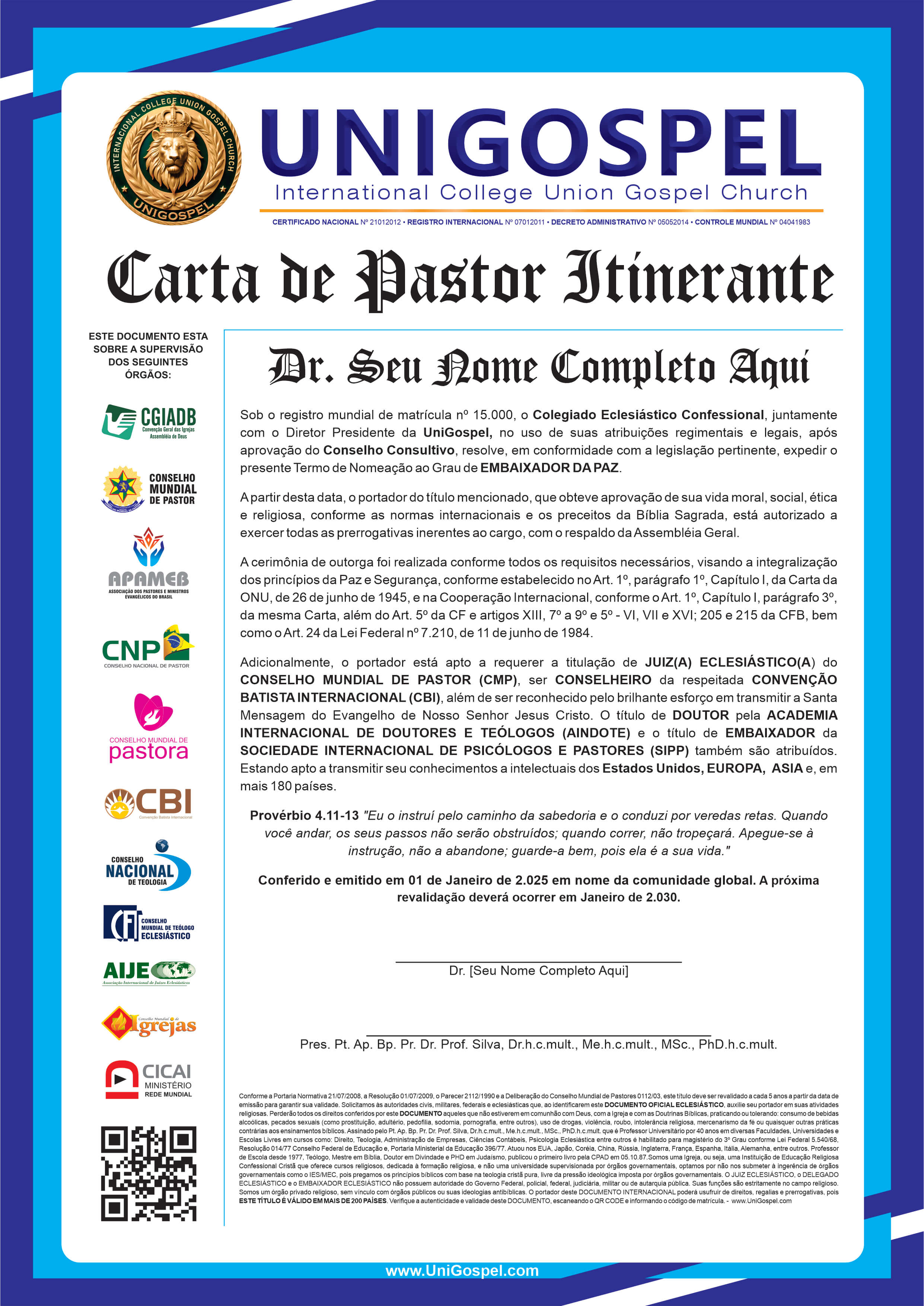 Carta de Pastor Itinerante