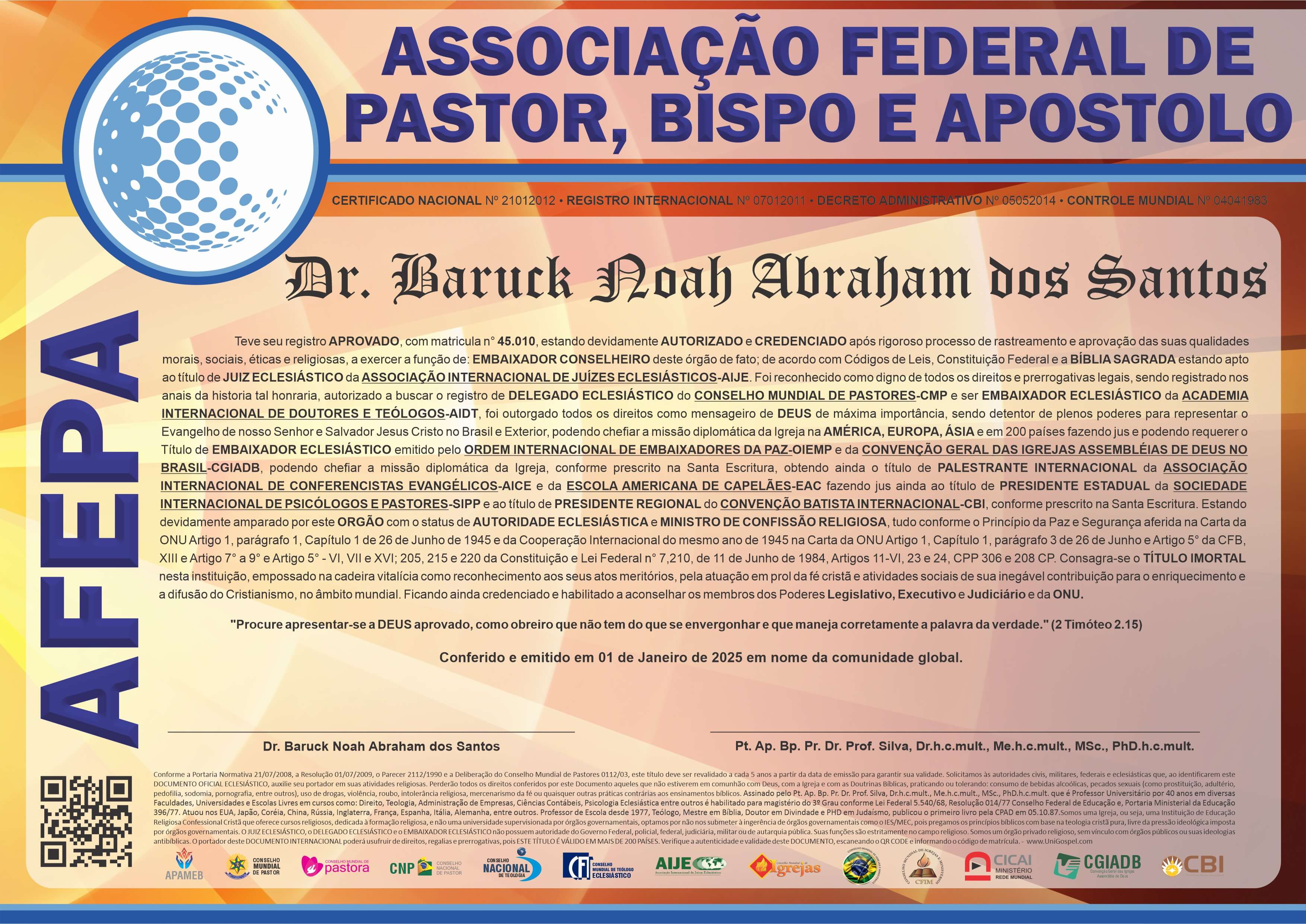Associação Federal de Pastor, Bispo e Apóstolo