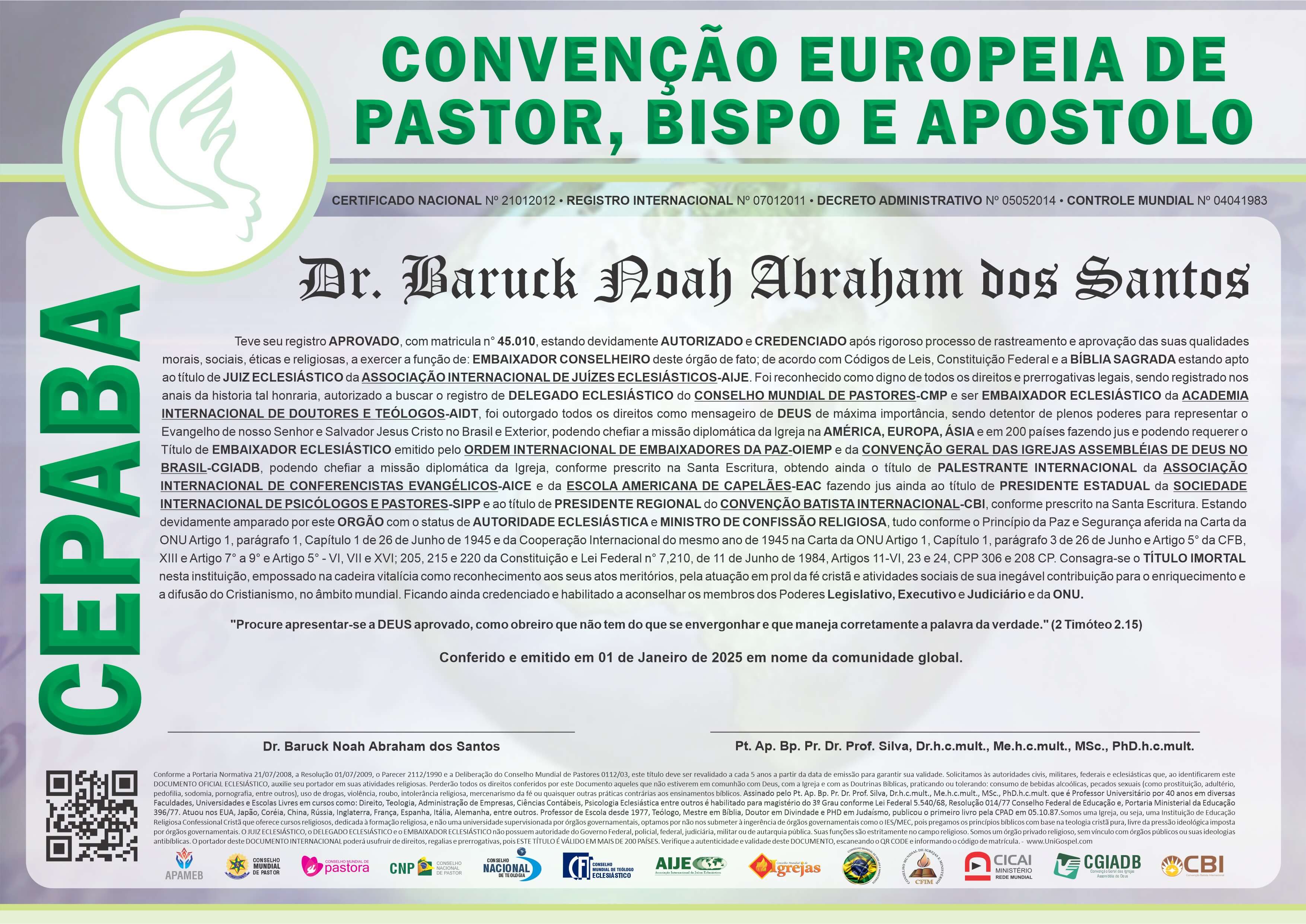 Convenção Europeia de Pastor, Bispo e Apóstolo